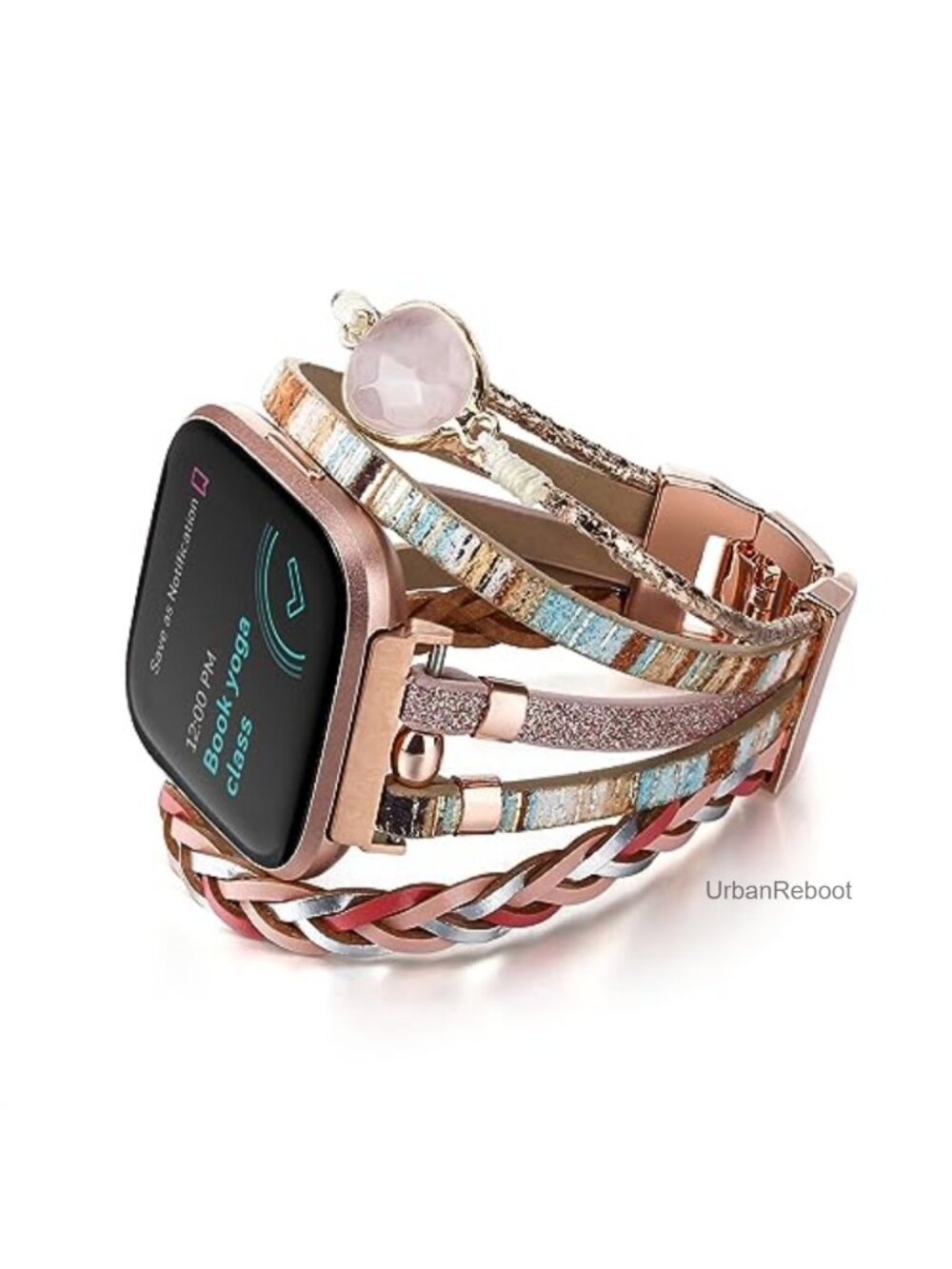 Boho Leather Wrap Watch Band for Fitbit Versa Handmade Stone Beaded